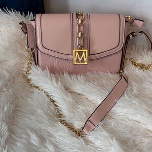 Elegant Pink Crossbody Bag with Gold Accents